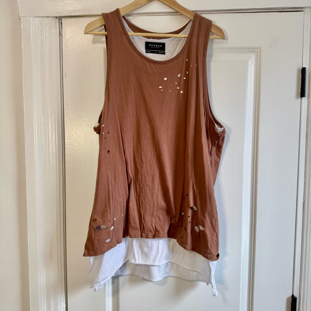 ☀️ PacSun Brown Distressed Layered Tank Top